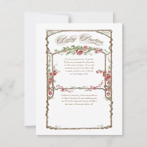 Vintage Elegant Red Rose Floral Driving Directions Invitation