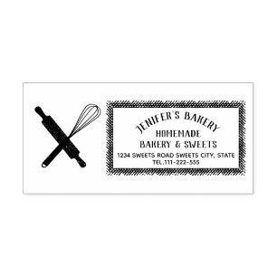 Vintage elegant rolling pin  whisk homemade bakery self-inking stamp