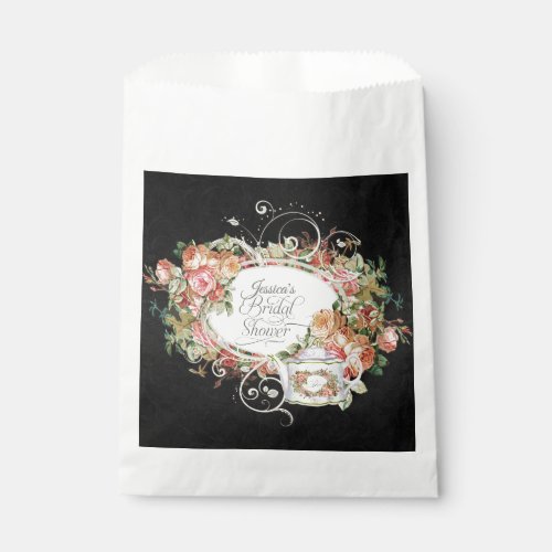Vintage Elegant Rose Tea Party Black Bridal Shower Favor Bag