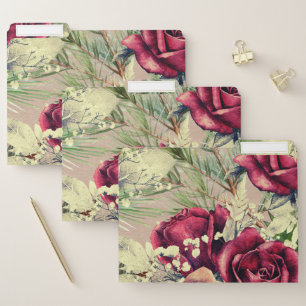 Vintage Elegant Roses And Pine On Wood  File Folder