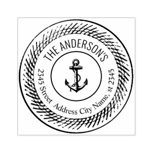 Vintage elegant rustic anchor round family name rubber stamp