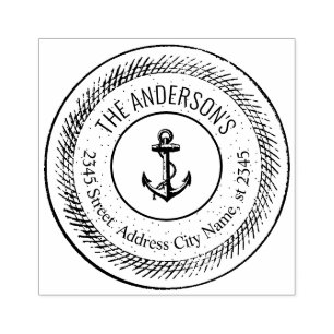 Vintage elegant rustic anchor round family name rubber stamp