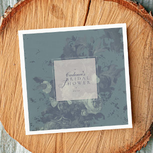 Vintage Elegant Rustic Teal Floral Bridal Shower Napkins