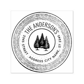 Vintage elegant rustic trees round family name rub self-inking stamp