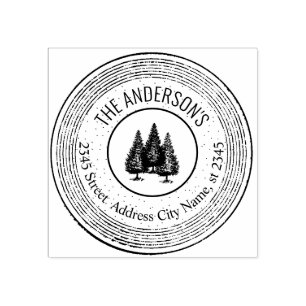 Vintage elegant rustic trees round family name rubber stamp