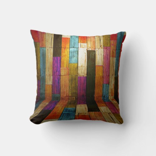 Vintage elegant rustic wood collage colorful chic throw pillow