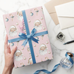 Vintage Elegant Santa Claus Christmas Pink Wrapping Paper