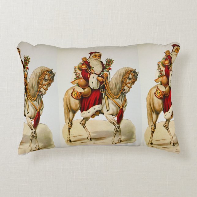 Vintage Elegant Santa on Horse Accent Pillow (Front)