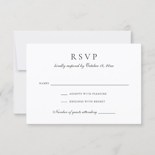 Vintage Elegant Script Black White Wedding RSVP Invitation