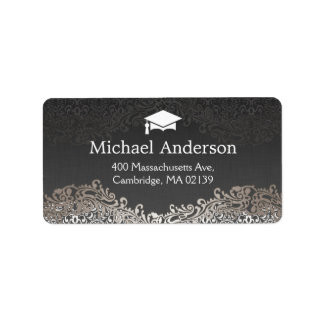 Vintage Elegant Silver Damask Grad Graduation Label