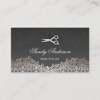 Vintage Elegant Silver Damask - Indie Hair Stylist Business Card by CardHunter at Zazzle