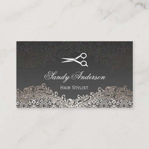 Customizable Vintage Elegant Silver Damask - Indie Hair Stylist Business Card