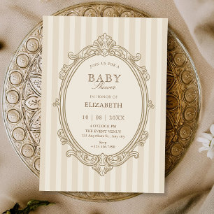 Vintage elegant soft beige baby shower invitation