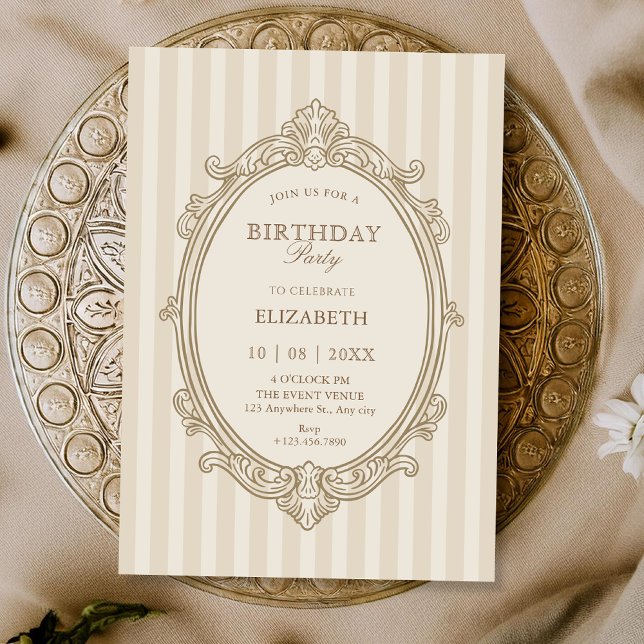 Vintage elegant soft beige birthday invitation (Creator Uploaded)