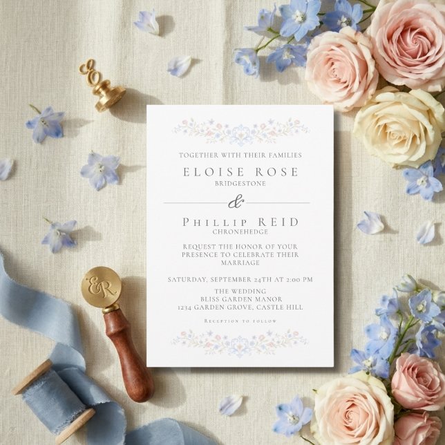 Vintage Elegant Soft Floral Regency Wedding  Invitation (Vintage Elegant Soft Floral Regency Wedding Invitation)