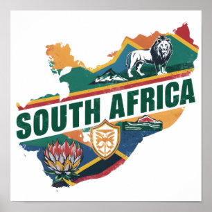 Vintage Elegant South Africa Travel Souvenir Poster