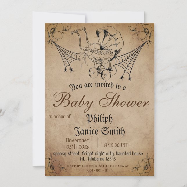 Vintage Elegant Spooky, Halloween Baby Shower Invitation (Front)
