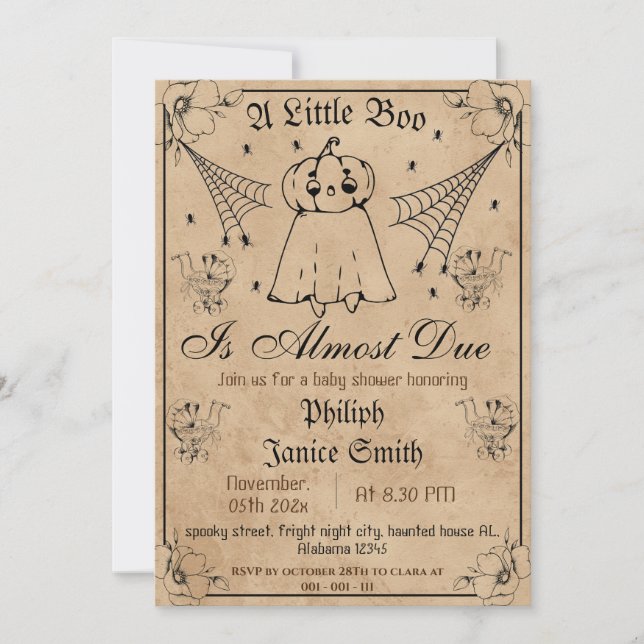 Vintage Elegant Spooky, Halloween Baby Shower Invitation (Front)