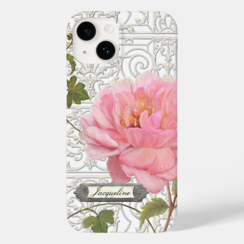 Vintage Elegant Stylish Peony Flower Personalized Case_Mate iPhone 14 Case