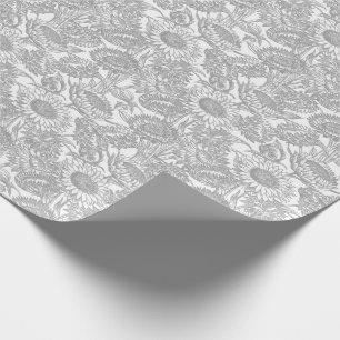 Vintage Elegant Sunflower Toile Gray Wrapping Paper