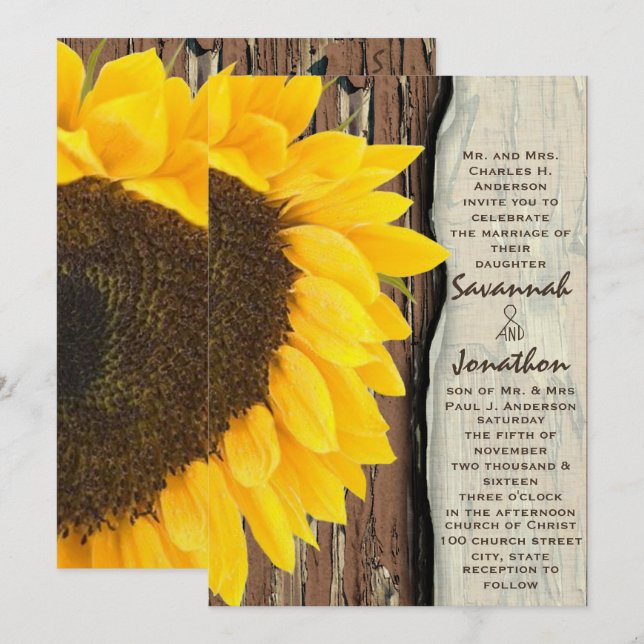 Vintage Elegant Sunflower Wedding Invitation (Front/Back)