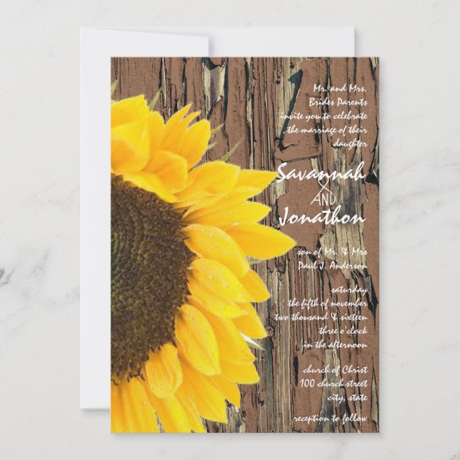 Vintage Elegant Sunflower Wedding Invitation (Front)