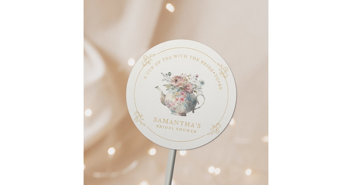 Vintage Elegant Tea Party Bridal Shower Classic Round Sticker | Zazzle