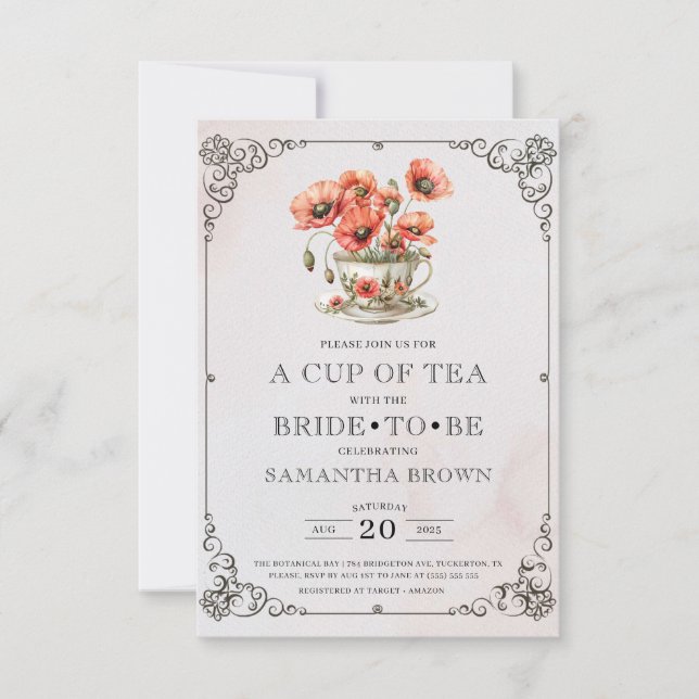 Vintage Elegant Tea Party Bridal Shower  Invitation (Front)