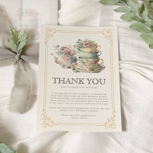 Vintage Elegant Tea Party Bridal Shower Thank You Card