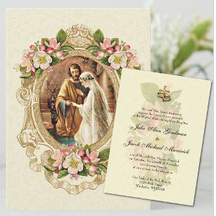 Vintage Elegant Traditional Catholic Wedding Invitation