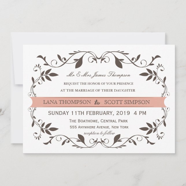 Vintage Elegant Victorian Flourish White Wedding Invitation (Front)