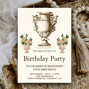 Vintage Elegant Victorian Vase Birthday Party Invitation