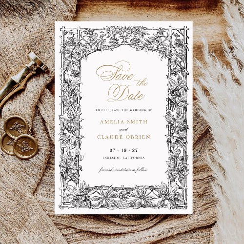 Vintage Elegant Vines Border Frame Save the Date Invitation