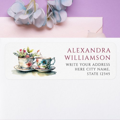 Vintage Elegant Watercolor Teacup Name And Address Label