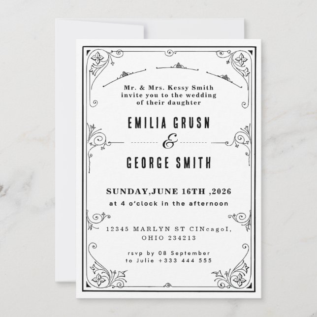 Vintage Elegant Wedding Invitation (Front)