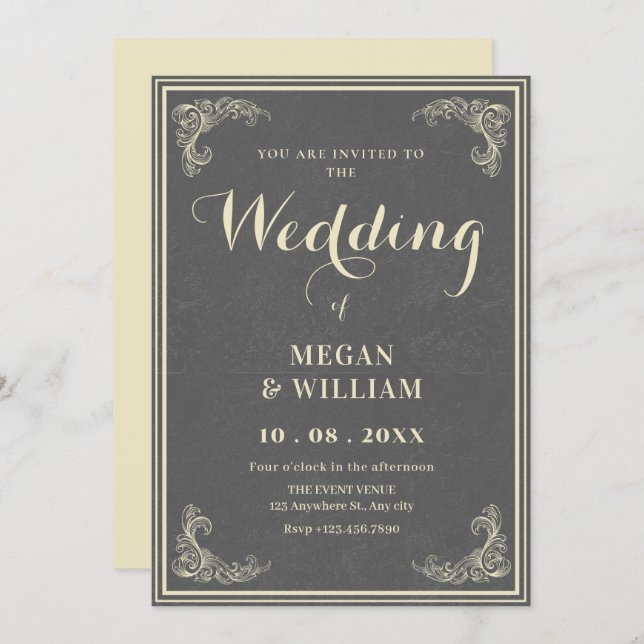 vintage elegant wedding  invitation (Front/Back)