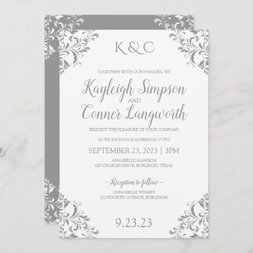 Vintage Elegant Wedding Invitation  Gray