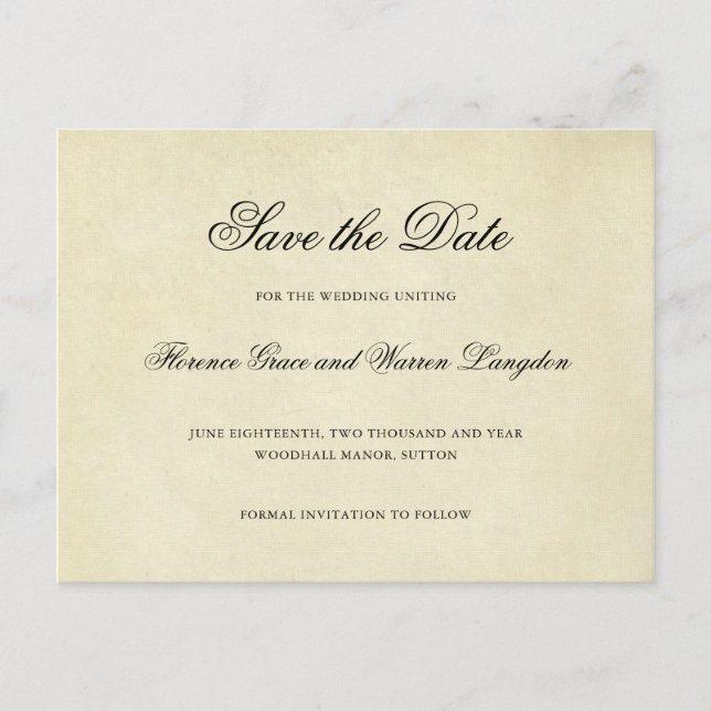 Vintage Elegant Wedding Save the Date Announcement Postcard (Front)