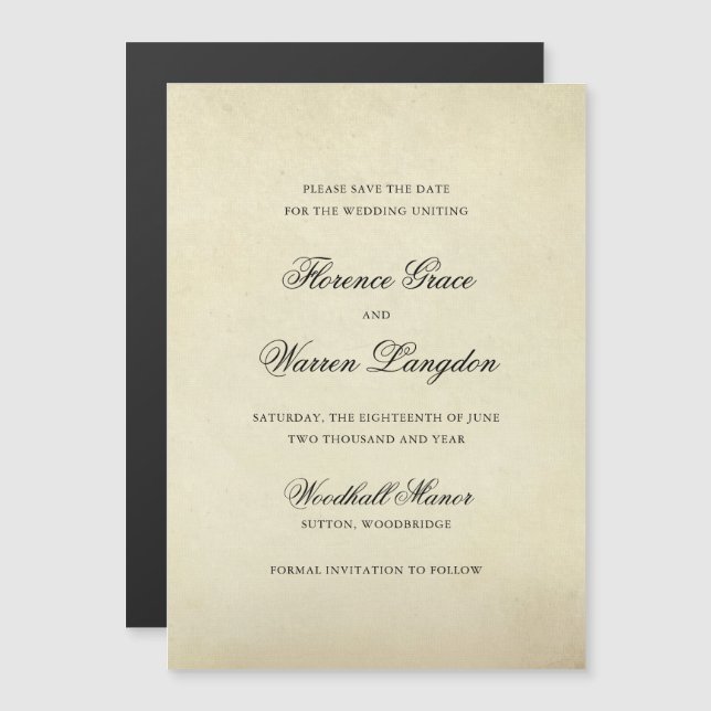 Vintage Elegant Wedding Save the Date Magnetic Invitation (Front/Back)