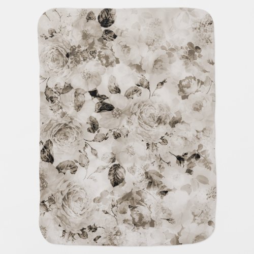 Vintage elegant white gray ivory roses floral baby blanket