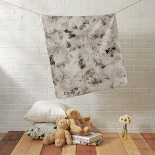 Vintage elegant white gray ivory roses floral baby blanket