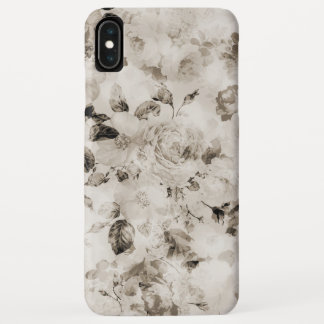 Vintage elegant white gray ivory roses floral iPhone XS max case
