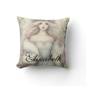 Vintage Elegant Winter Princess Fairytale  Throw Pillow