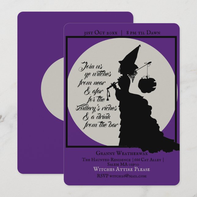 Vintage Elegant Witch Victorian Halloween Party Invitation (Front/Back)