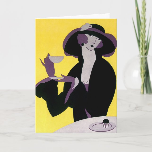 Vintage Elegant Woman Drinking Afternoon Tea Party Card (Front)