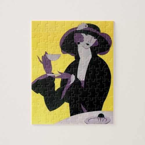 Vintage Elegant Woman Drinking Afternoon Tea Party Jigsaw Puzzle