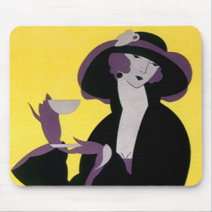 Vintage Elegant Woman Drinking Afternoon Tea Party Mouse Pad