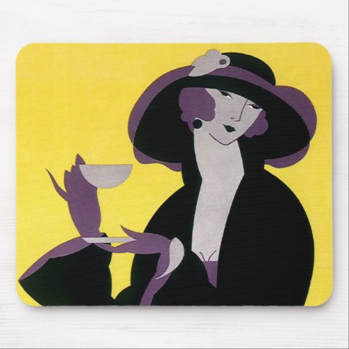 Vintage Elegant Woman Drinking Afternoon Tea Party Mouse Pad