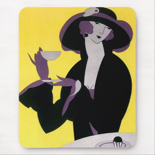 Vintage Elegant Woman Drinking Afternoon Tea Party Mouse Pad