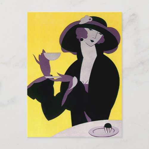 Vintage Elegant Woman Drinking Afternoon Tea Party Postcard